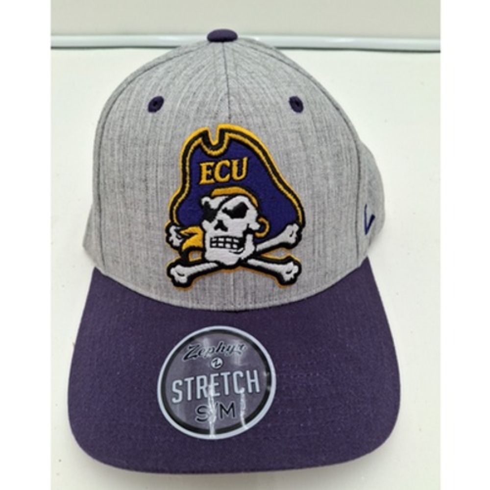 East Carolina Pirates Zephyr Oxford Structured Stretch Fit Hat Cap Grey Purple